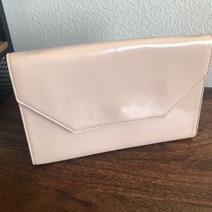 Halogen Patent Leather Clutch - Nude